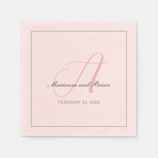 Monogram Roos Roze, Blush en Dove Grey Servet (Voorkant)