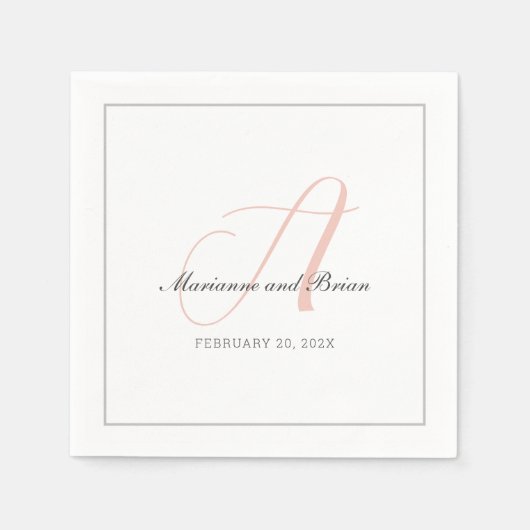 Monogram Roos Roze, Blush en Dove Grey Servet (Voorkant)