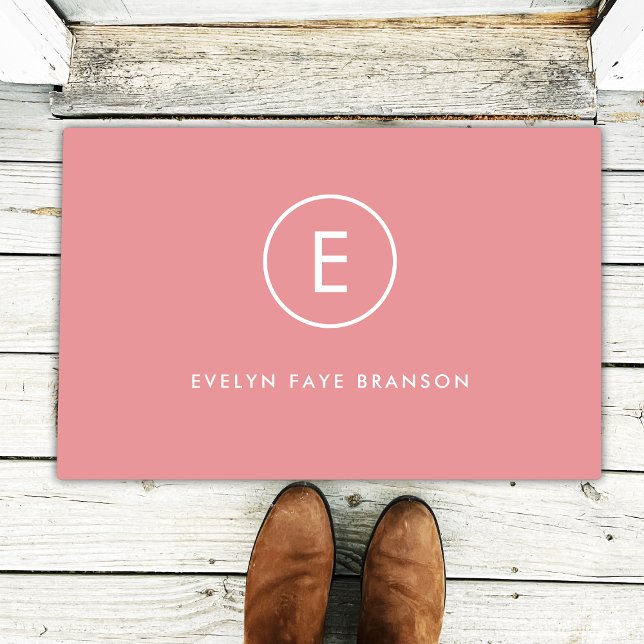 Monogram Roos Roze Feminine Girly Minimale Initiaa Deurmat (Creator heeft geüpload)