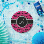 Monogram roos roze glitter dachshund papieren bordje (Feest)