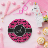 Monogram roos roze glitter dachshund papieren bordje (Feest)