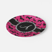 Monogram roos roze glitter dachshund papieren bordje (Gekanteld)
