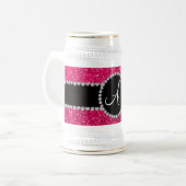 Monogram roos roze glitter diamantcirkel bierpul (Voorkant links)