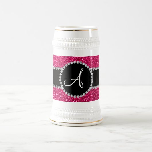 Monogram roos roze glitter diamantcirkel bierpul (Center)