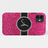 Monogram roos roze glitter diamantcirkel Case-Mate iPhone case (Achterkant (horizontaal))