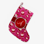 Monogram roos roze glitter kerstsanta claus kleine kerstsok (Voorkant (Hangend))