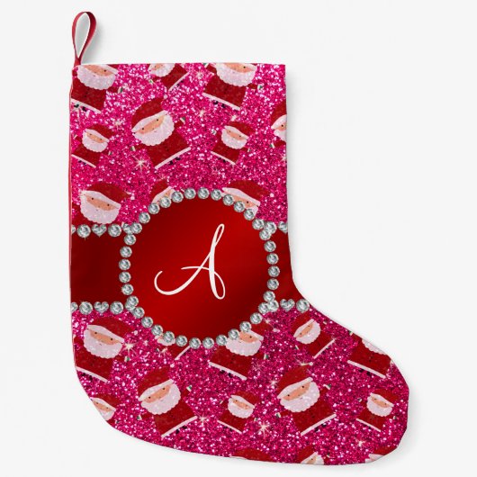 Monogram roos roze glitter kerstsanta claus kleine kerstsok (Voorkant)