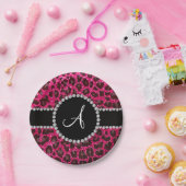 Monogram roos roze glitterluipaard papieren bordje (Feest)
