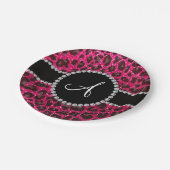 Monogram roos roze glitterluipaard papieren bordje (Gekanteld)