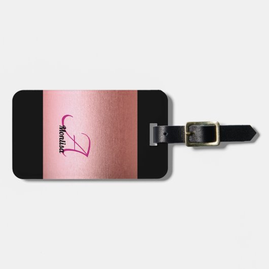 Monogram Roos Roze zwart Bagagelabel voor vrouwen (Voorkant horizontaal)