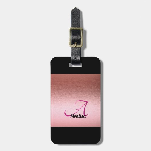 Monogram Roos Roze zwart Bagagelabel voor vrouwen (Voorkant verticaal)