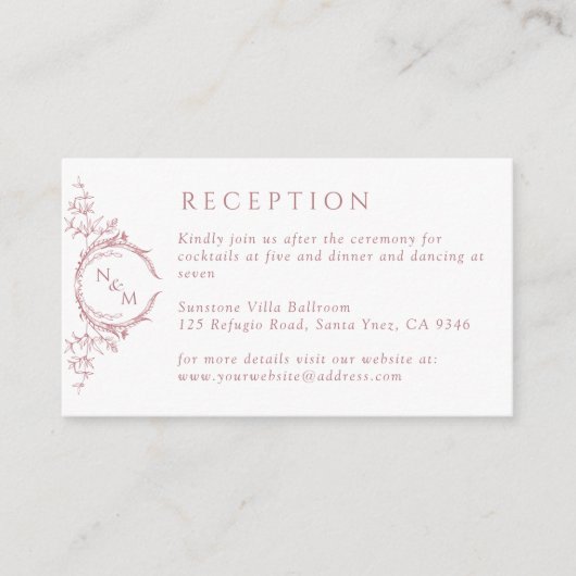 Monogram Roos Waterverf bruiloft Informatiekaartje (Voorkant)