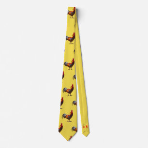 Monogram Rooster Chicken Fun Yellow Stropdas