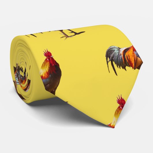 Monogram Rooster Chicken Fun Yellow Stropdas (Opgerold)