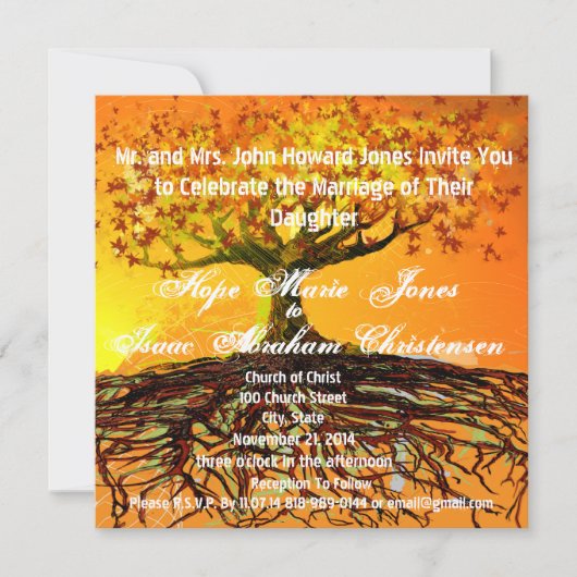 Monogram Roots of Love Square Wedding Invitation Kaart (Voorkant)