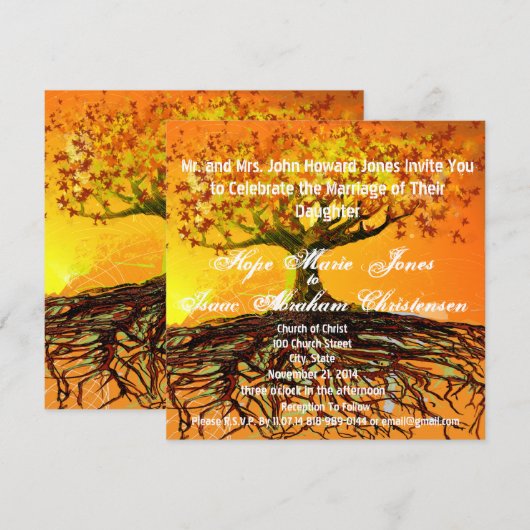 Monogram Roots of Love Square Wedding Invitation Kaart (Voorkant / Achterkant)