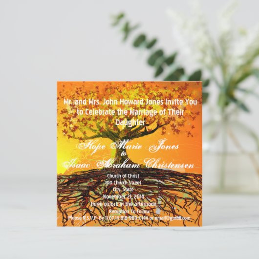 Monogram Roots of Love Square Wedding Invitation Kaart (Staand voorkant)