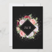 Monogram Rose Bouquet Elegant Black Wedding Kaart (Achterkant)