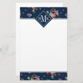 Monogram | Rose Bouquet Floral Pattern Briefpapier (Voorkant / Achterkant)