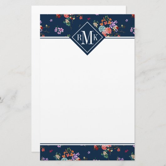 Monogram | Rose Bouquet Floral Pattern Briefpapier (Voorkant / Achterkant)