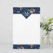 Monogram | Rose Bouquet Floral Pattern Briefpapier (Staand voorkant)