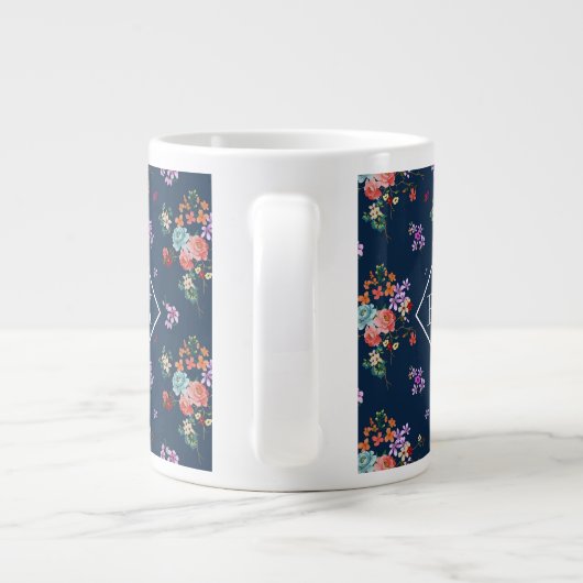 Monogram | Rose Bouquet Floral Pattern Grote Koffiekop (Achterkant)