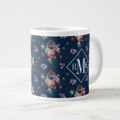 Monogram | Rose Bouquet Floral Pattern Grote Koffiekop (Voorkant rechts)