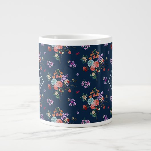 Monogram | Rose Bouquet Floral Pattern Grote Koffiekop (Voorkant)