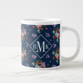 Monogram | Rose Bouquet Floral Pattern Grote Koffiekop (Rechts)