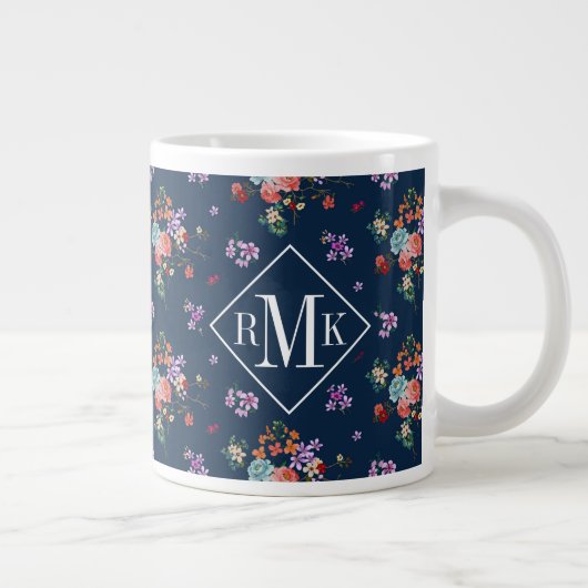 Monogram | Rose Bouquet Floral Pattern Grote Koffiekop (Rechts)
