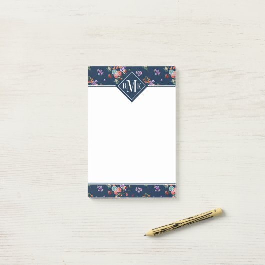 Monogram | Rose Bouquet Floral Pattern Post-it® Notes (Op bureau)