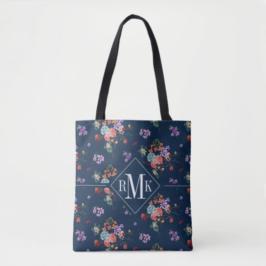 Monogram | Rose Bouquet Floral Pattern Tote Bag (Voorkant)