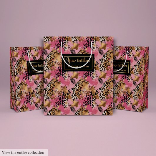 Monogram rose gold leopard skin watercolor bag medium cadeauzakje