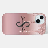 Monogram Rose Goud Drip Glitter Blush Roze Trendy Case-Mate iPhone Case (Achterkant (horizontaal))