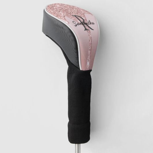 Monogram Rose Goud Drip Glitter Blush Roze Trendy Golfheadcover (Schuin)
