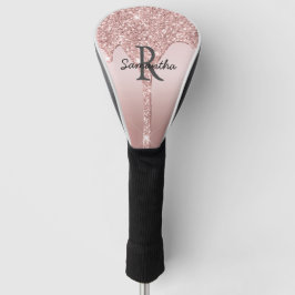 Monogram Rose Goud Drip Glitter Blush Roze Trendy  Golfheadcover
