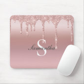 Monogram Rose Goud Drip Glitter Blush Roze Trendy  Muismat (Met muis)