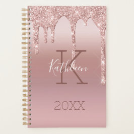 Monogram Rose Goud Drip Glitter Blush Roze Trendy Planner