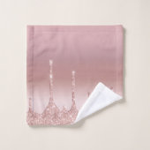 Monogram Rose Goud Drip Glitter Trendy Bad Handdoek (Wasdoekje)