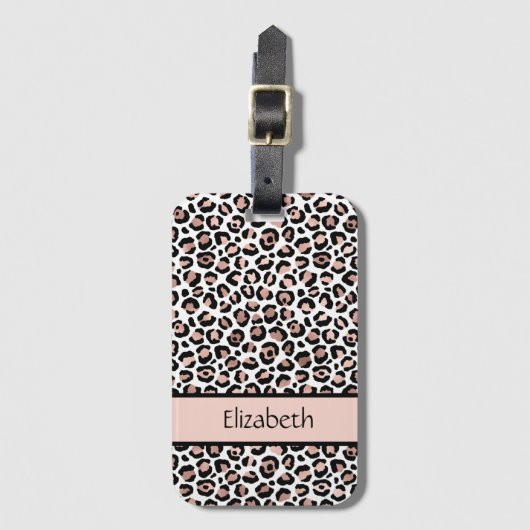 Monogram Rose Goud Zwart Luipaardprint Bagagelabel (Voorkant (verticaal))