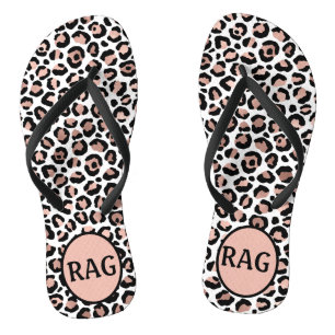 Monogram Rose Goud Zwarte Luipaard Print Trend Teenslippers