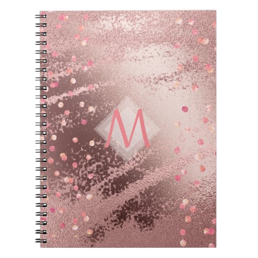 Monogram ROSEGOLD Metaalfolie Confetti Look Notitieboek (Voorkant)