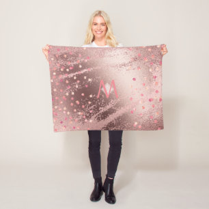 Monogram ROSEGOLD Metallic Folie Confetti Kijk Fleece Deken