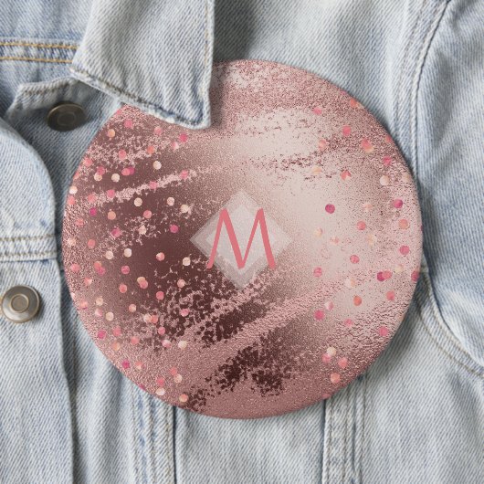 Monogram ROSEGOLD Metallic Folie Confetti Kijk Ronde Button 6,0 Cm (In situ)