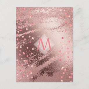 Monogram ROSEGOLD Metallic Folie Confetti Look Briefkaart