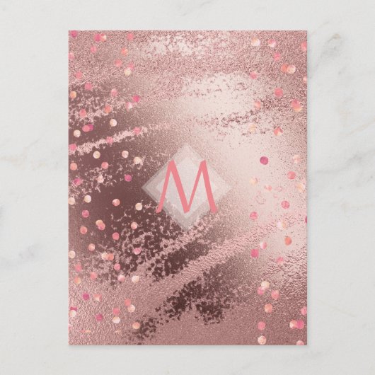 Monogram ROSEGOLD Metallic Folie Confetti Look Briefkaart (Voorkant)