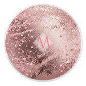 Monogram ROSEGOLD Metallic Folie Confetti Look Keramische Knop (Voorkant)