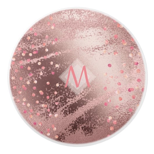 Monogram ROSEGOLD Metallic Folie Confetti Look Keramische Knop (Voorkant)