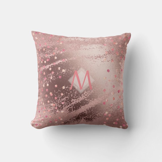 Monogram ROSEGOLD Metallic Folie Confetti Look Kussen (Voorkant)
