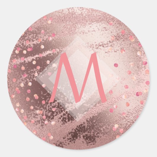 Monogram ROSEGOLD Metallic Folie Confetti Uitzicht Ronde Sticker (Voorkant)